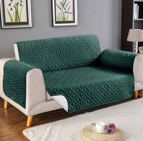 Waterproof Quilted Sofa Cover - Dark Green